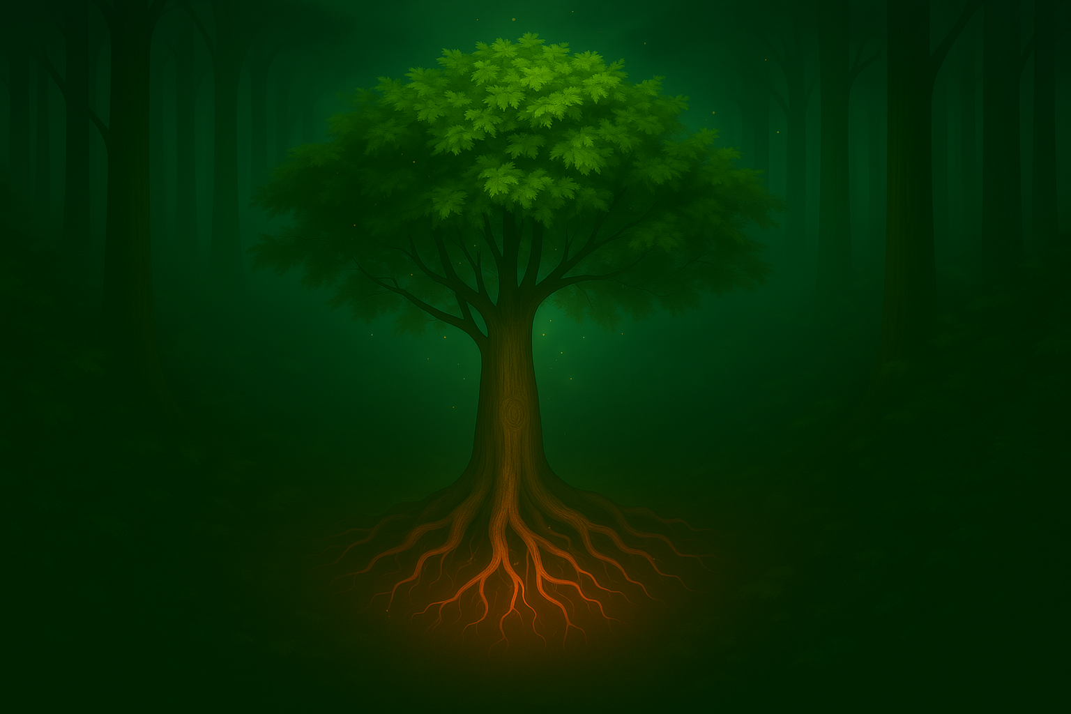 The Tree of Life, a vibrant tree with glowing roots, symbolizing the EcoVerse ecosystem.